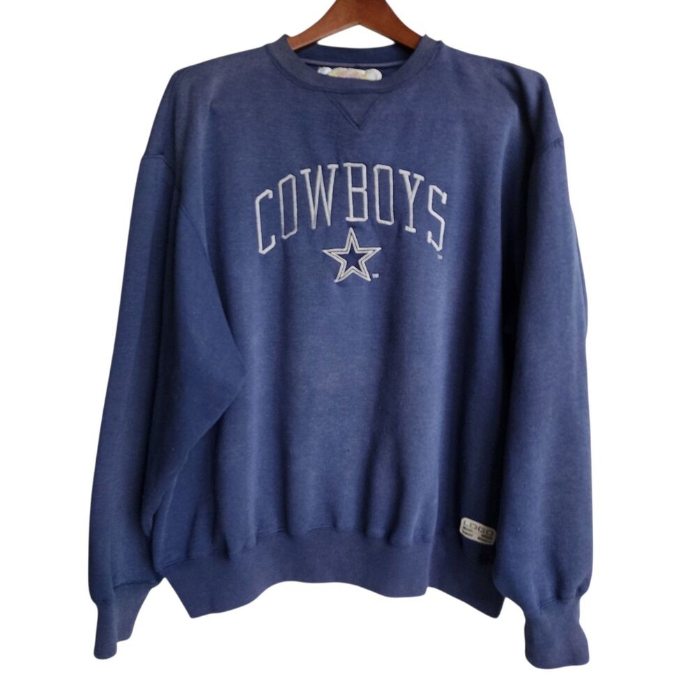 Vintage Dallas Cowboys Sweatshirt Logo 7 Embroidered Crewneck Blue XL 90s NFL